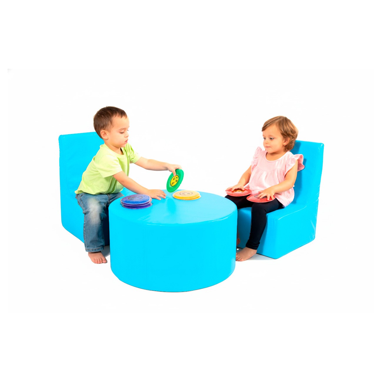 Set rincón 2 sillas + mesa cilíndrica cuero sintético - Imagen 2