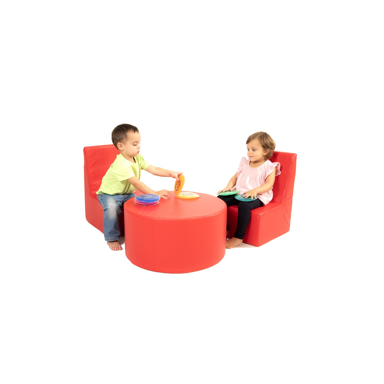 Set rincón 2 sillas + mesa cilíndrica cuero sintético - Imagen 3