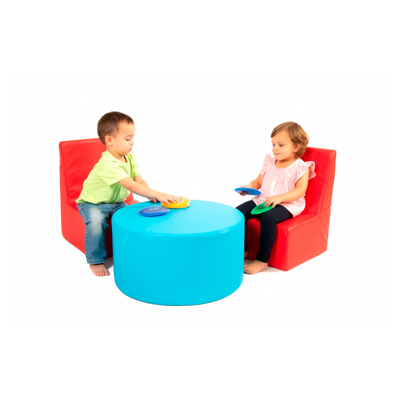 Set rincón 2 sillas + mesa cilíndrica cuero sintético - Imagen 4