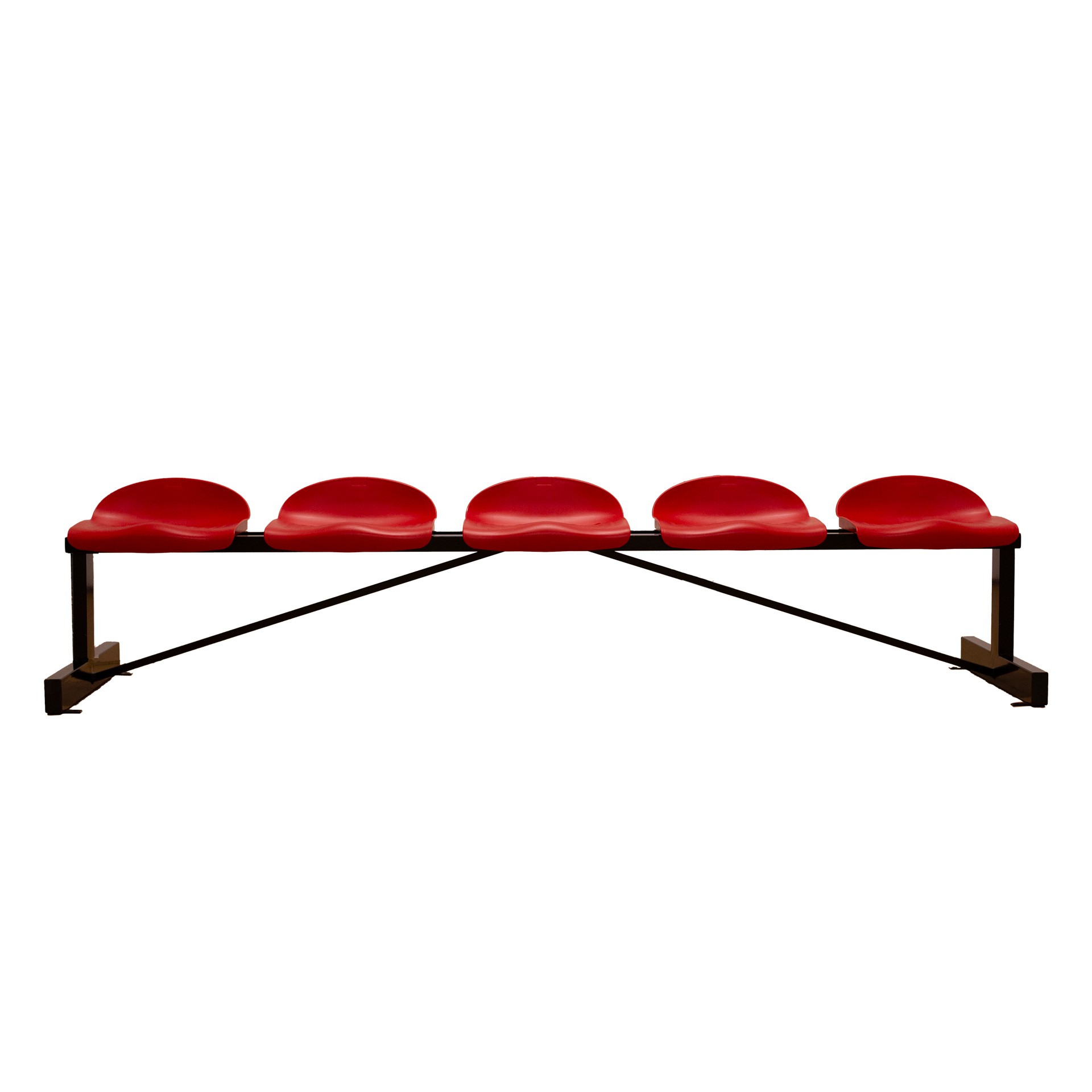 Banco metálico con asientos rojo pvc -5 plazas-respaldo bajo - Imagen 3