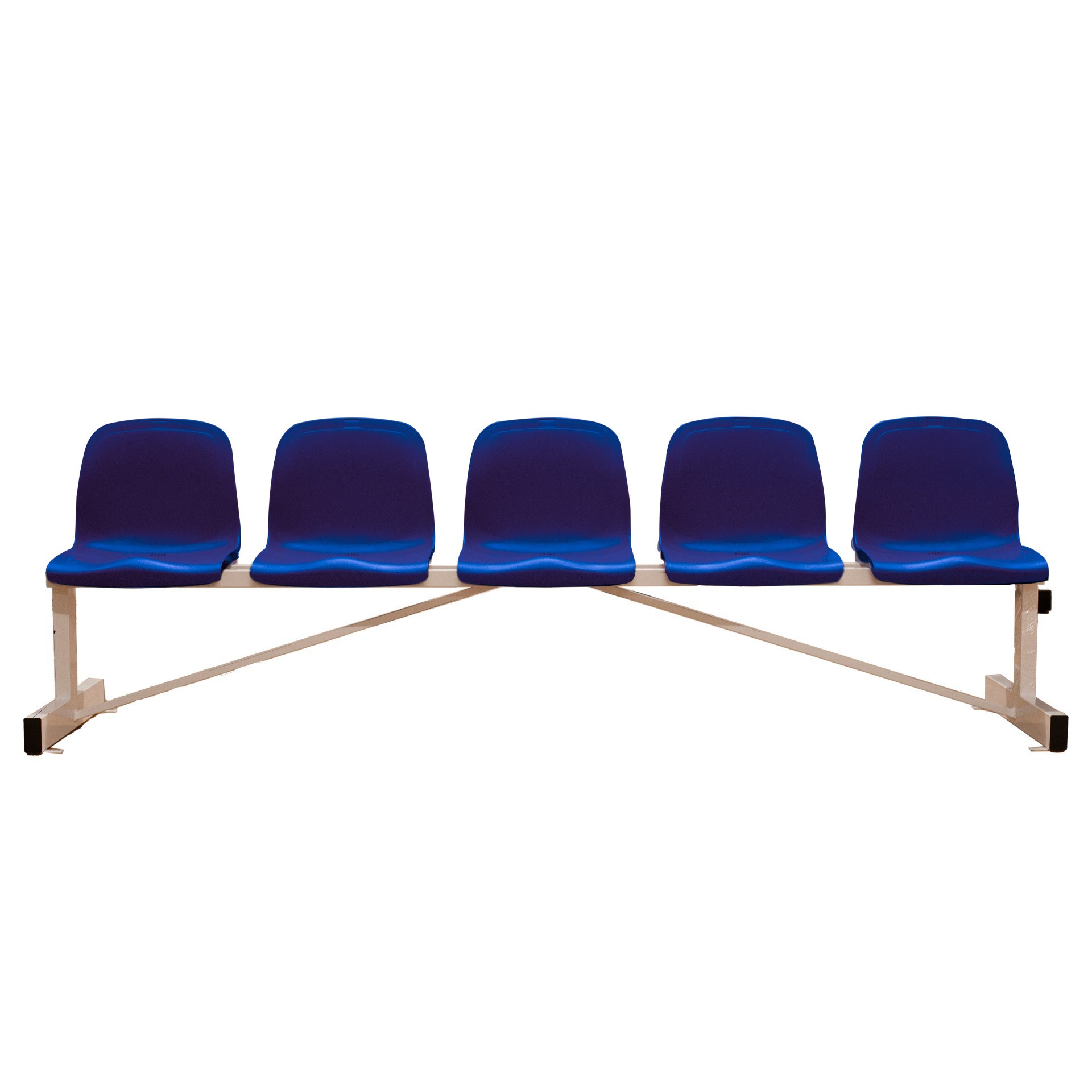Banco metálico new con asiento azul pvc -5 plazas-respaldo alto