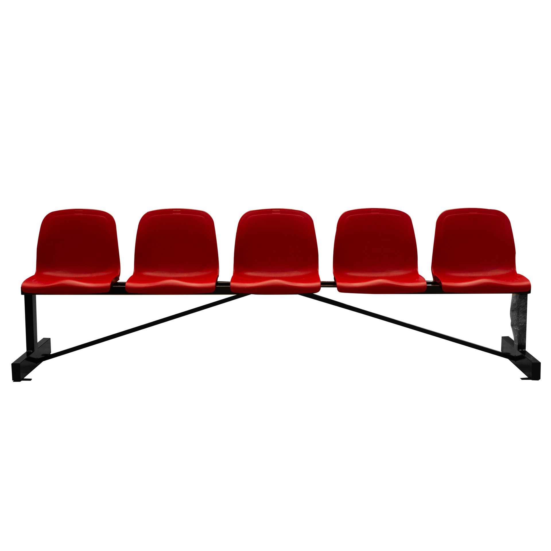 Banco metálico new con asiento rojo pvc -5 plazas-respalto alto